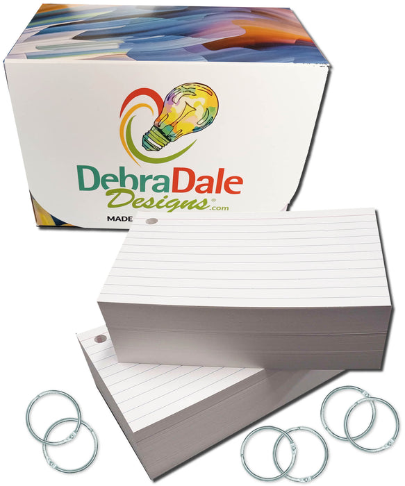 4” x 6” Ruled Index Cards – 250 Count – White – Hole-Punched with Rings – 253 gsm Premium – With Pastel Dividers