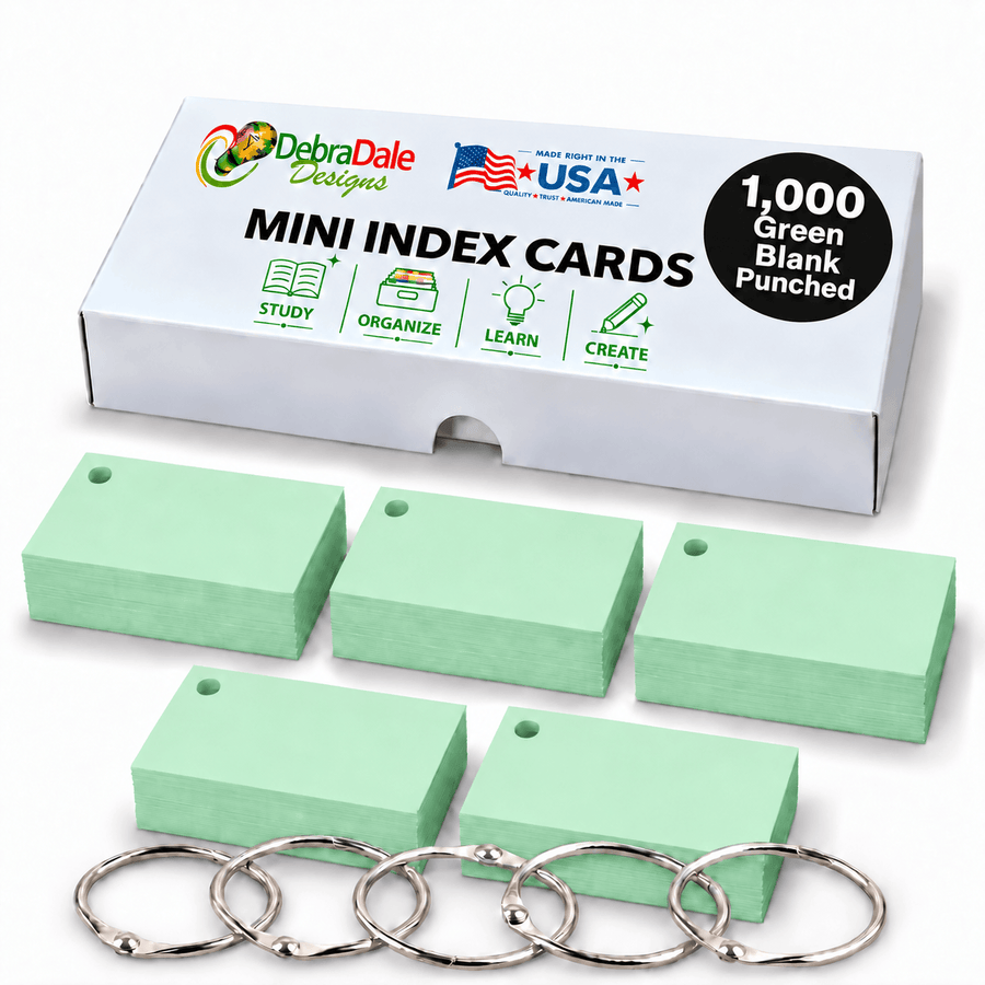 2" x 3.5" Blank Index Cards, Green, 1,000 Count, Hole-Punched - Debra Dale Designs