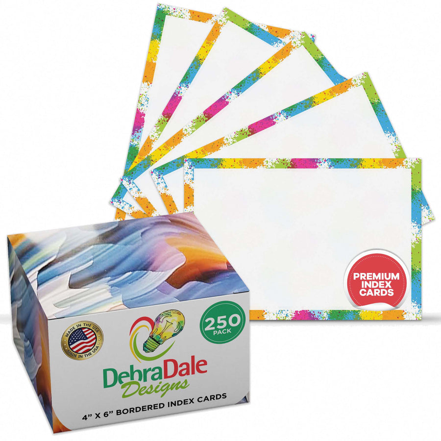 4” x 6” blank index cards, paint splatter design, 271 gsm premium cardstock – Debra Dale Designs