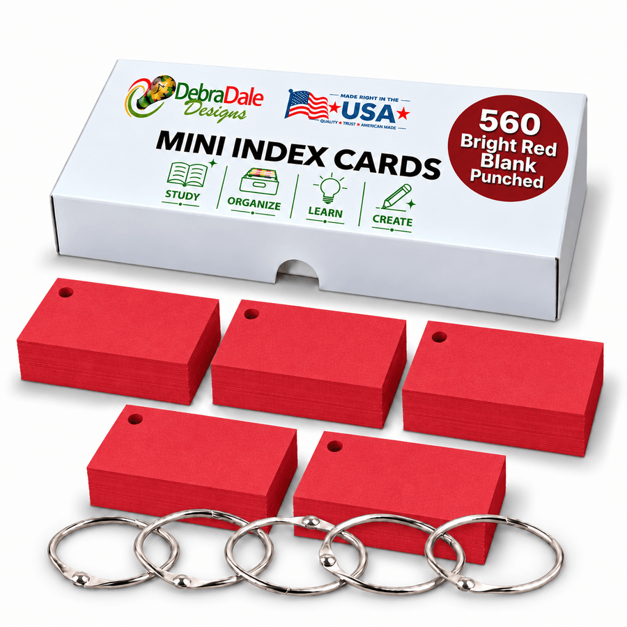 2×3.5 Mini Blank Cards, 560 Pack, Red Hot, Hole Punched with Rings