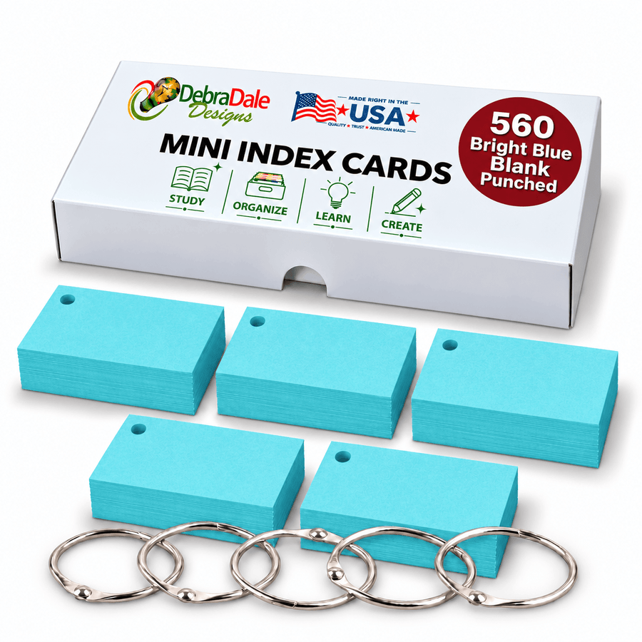 2×3.5 Mini Blank Cards, 560 Pack, Blue, Hole Punched with Rings