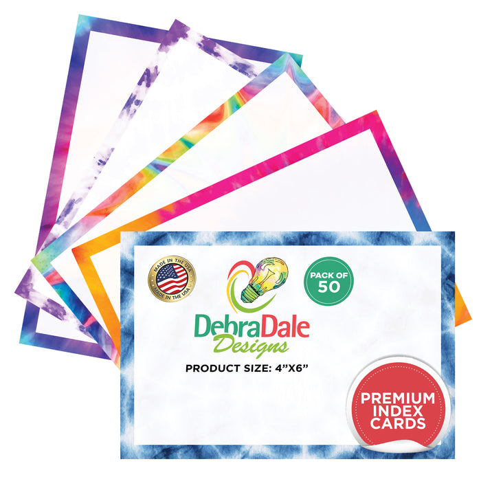 4” x 6” Blank Index Cards – 50 Count – Tie Dye Design – 253 gsm Premium Cardstock