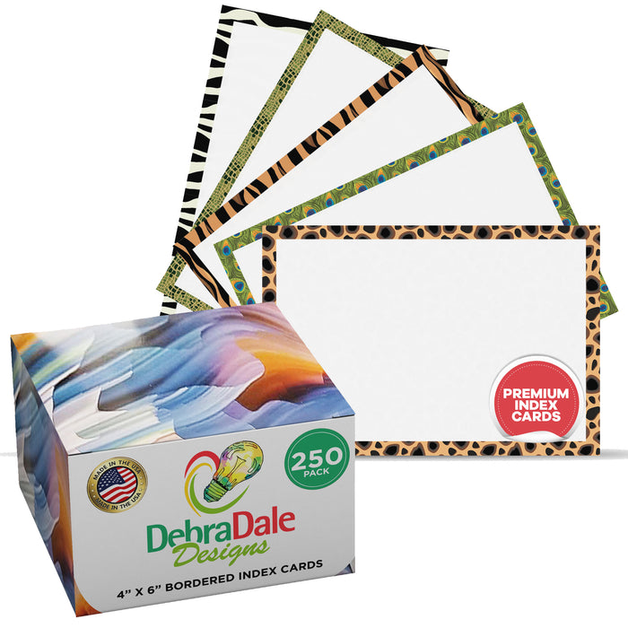 4" x 6" Unruled Animal Print Design White Index Cards - 250 Count - Premium Paper Thickness