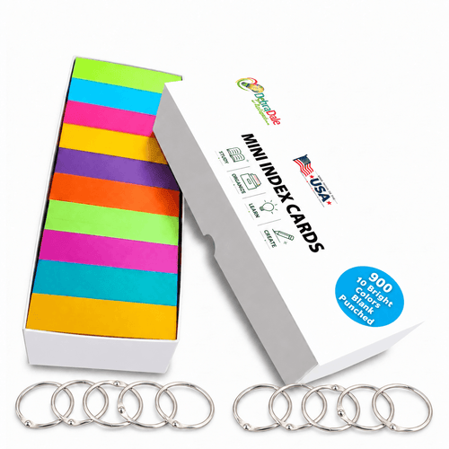 2×3.5 Mini Index Cards, 900 Blank, Bright Colors, Punched