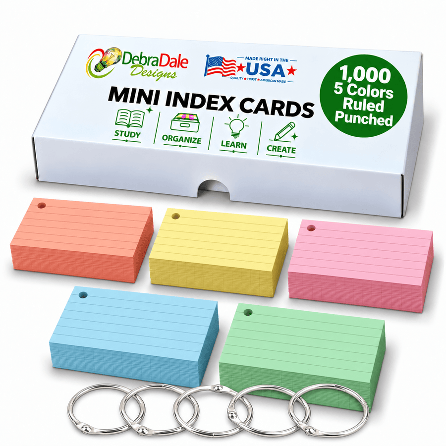Mini Index Cards 2” x 3.5” Ruled, 1,000 Count, Hole-Punched