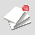 5” x 8” blank index cards stacked, white cardstock, 300 count, labeled as sturdy 199 gsm, on a gray background.