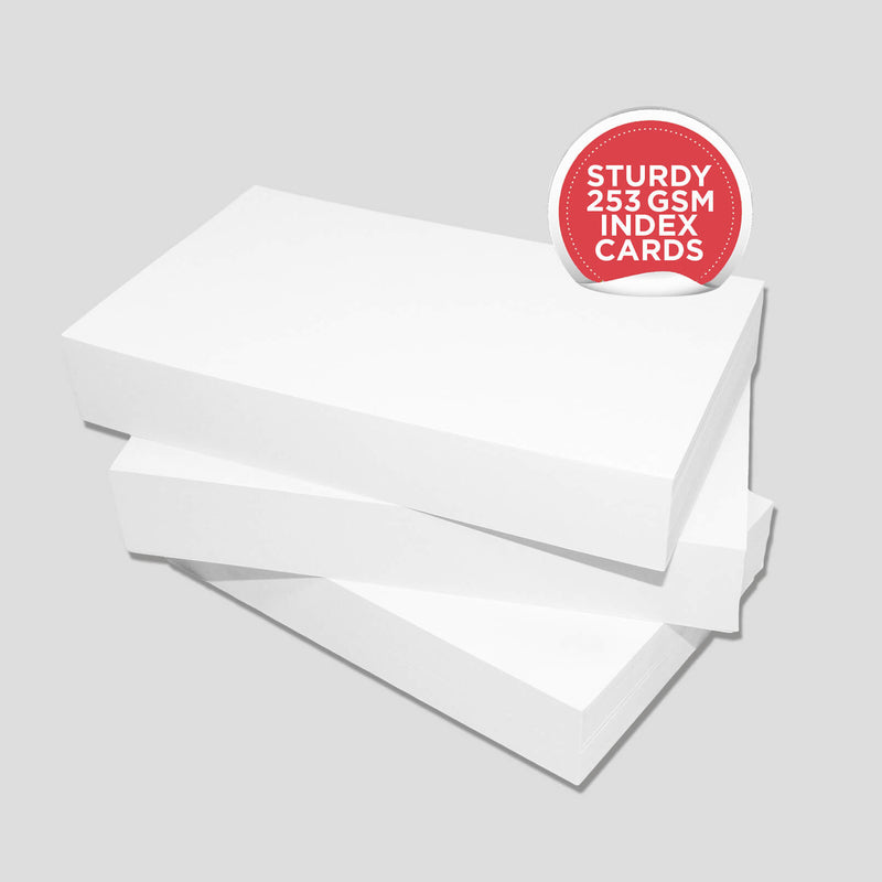 5” x 8” Blank Index Cards – 300 Count – White – 253 gsm Premium Cardstock – Shrink-Wrapped