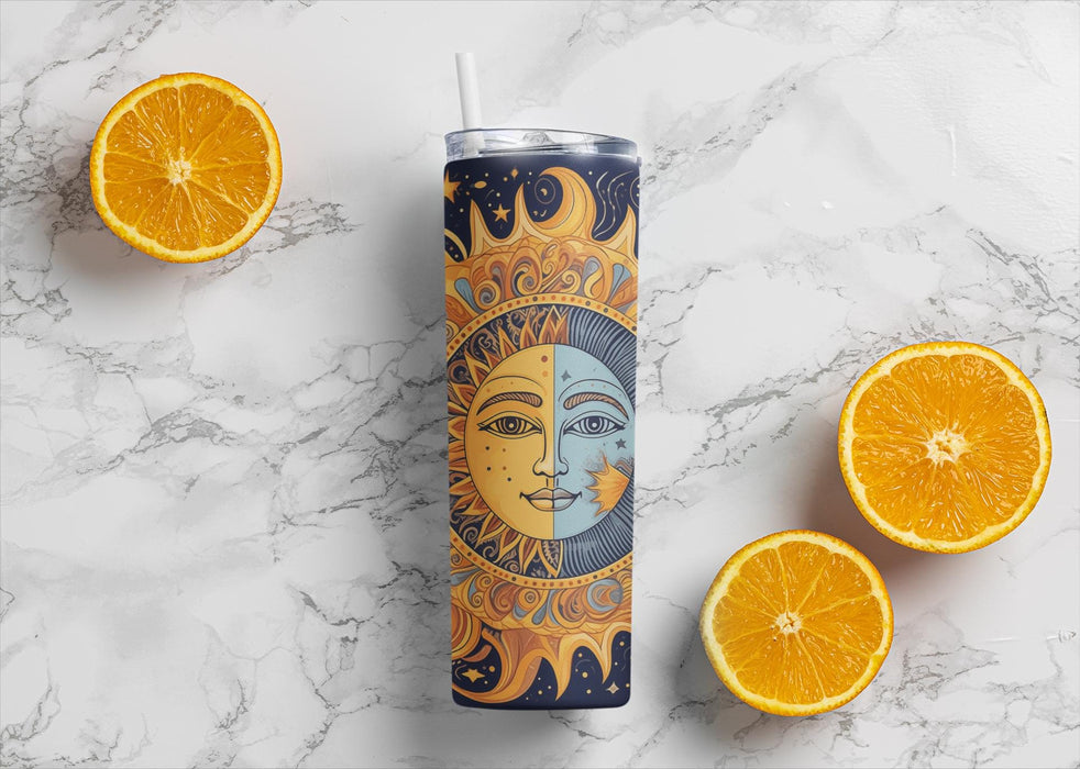 BOHO Sun and Moon 20 oz Stainless Steel Tumbler | Celestial Double Wall Insulated Travel Mug | Bohemian Sun and Moon Design