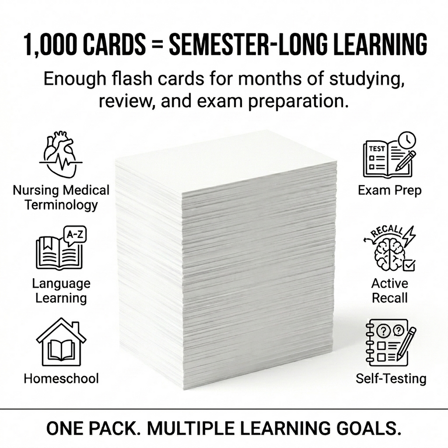 2x3.5 Mini Blank Index Cards, 1,000 Count, White, 199gsm