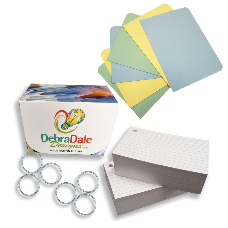 4” x 6” Ruled Index Cards – 250 Count – White – Hole-Punched with Rings – 253 gsm Premium – With Pastel Dividers