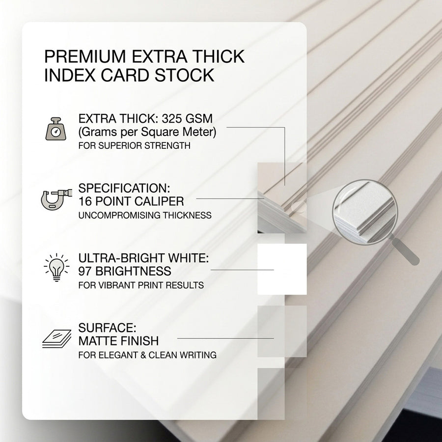 5” x 8” Blank Index Cards – 100 Count – Bright White – 325 gsm Premium Plus