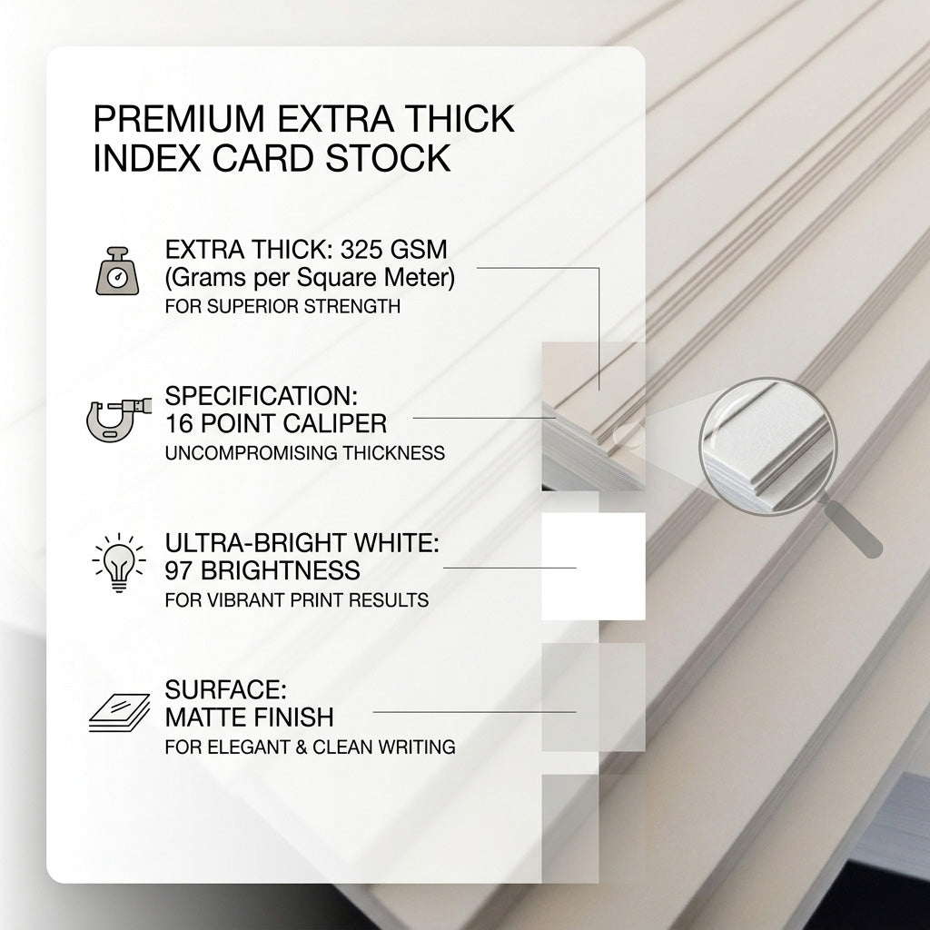 5” x 8” Blank Index Cards, 100 Count, White, 325 gsm Premium Plus