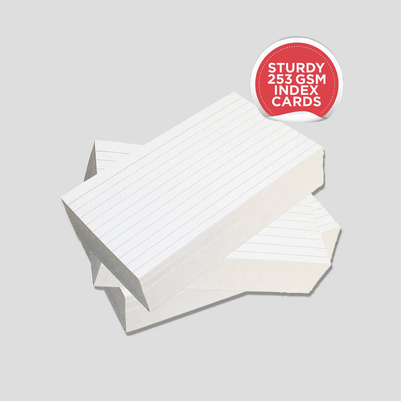 5” x 8” Ruled Index Cards – 300 Count – White – 253 gsm Premium Cardstock – Shrink-Wrapped