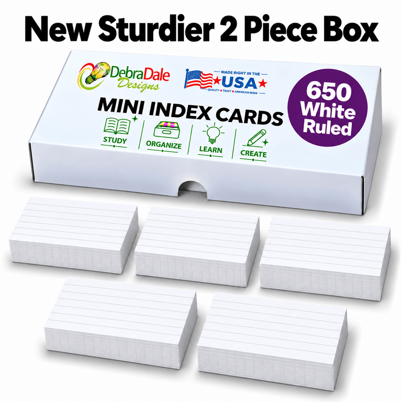 2x3.5 Mini Ruled Index Cards | 650 Count | White 271 gsm Premium Weight