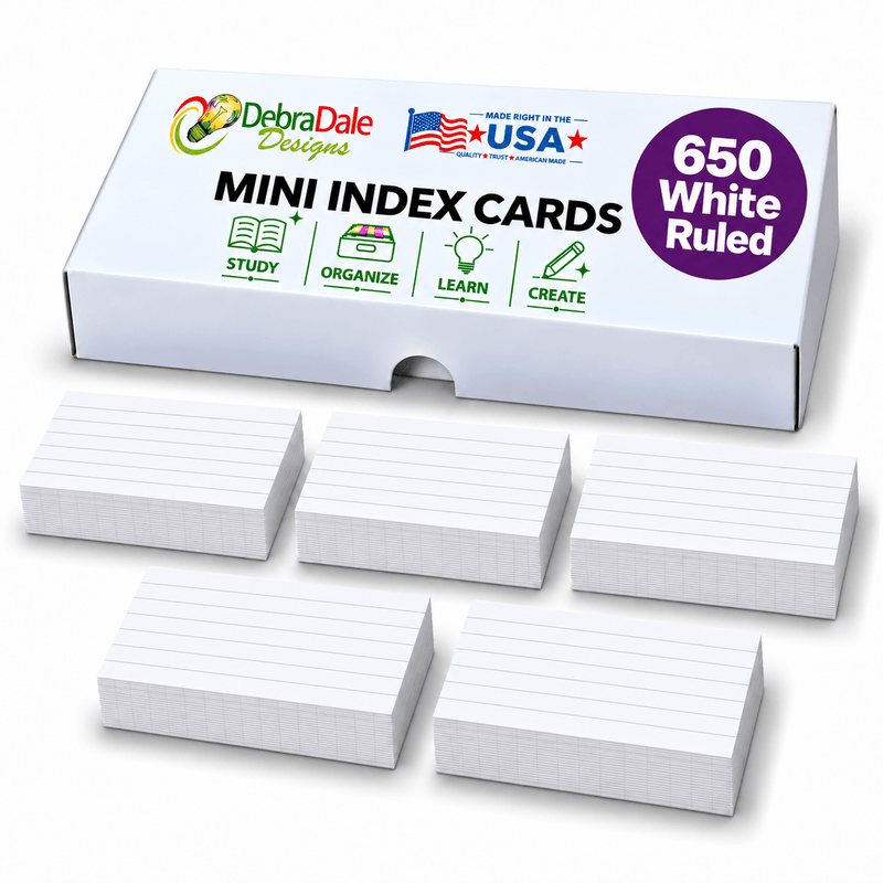 2x3.5 Mini Ruled Index Cards | 650 Count | White 271 gsm Premium Weight