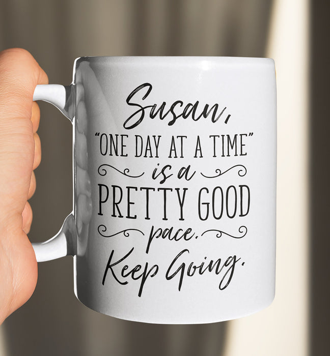 Personalized "One Day at a Time" Mug - Custom Motivational Coffee Cup for Women/Men, Inspiring Message Gift for Every Day Encouragement