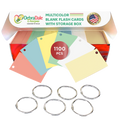 2x3.5 mini blank index cards in multiple colors, with a storage box and six metal rings, totaling 1,100 cards.