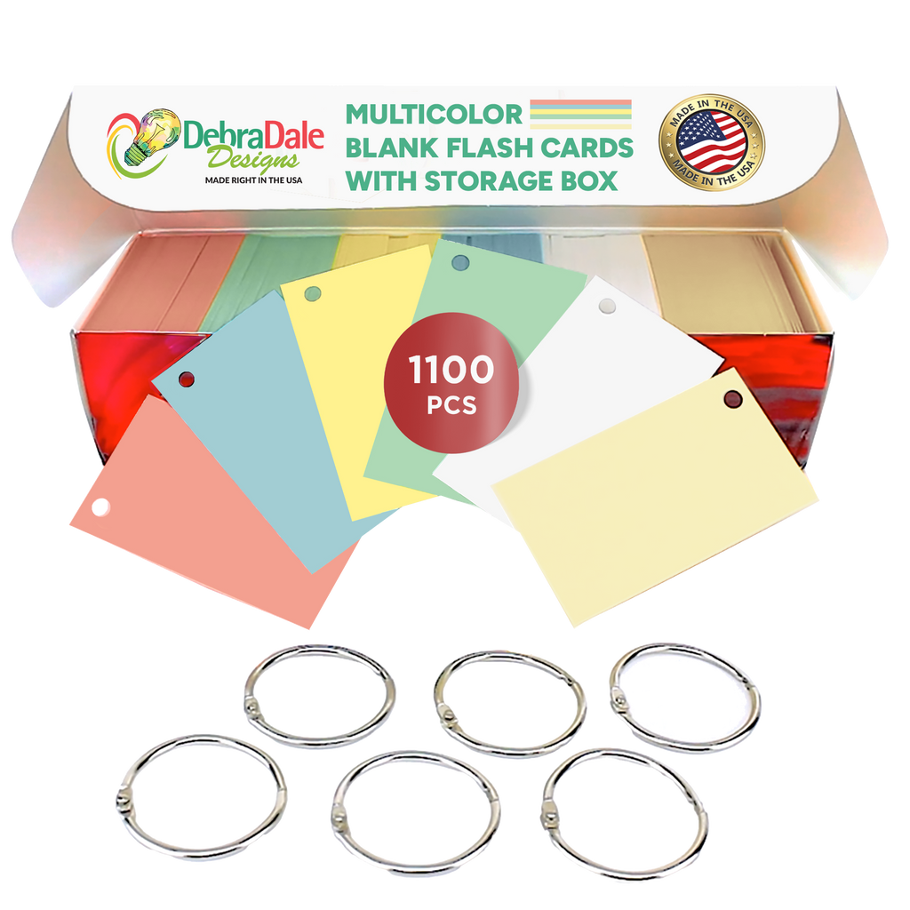 2” x 3.5” Blank Mini Index Cards – 1,100 Count – Multi-Color – Hole-Punched with Rings – 163 gsm Best Value Cardstock
