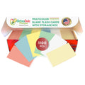 2" x 3.5" mini blank index cards in multiple colors, packaged in a storage box, with a total of 1100 cards.