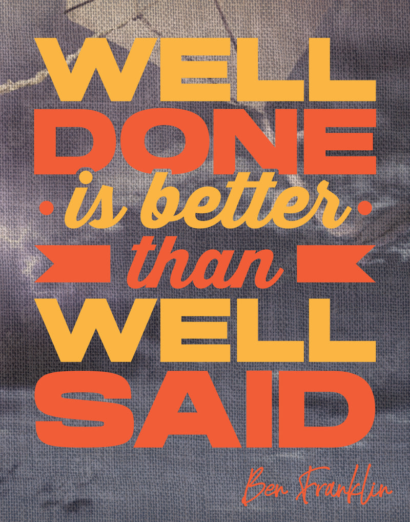 Set of 6 unframed 8" x 10" prints featuring Ben Franklin quotes in bold typography and various colors.