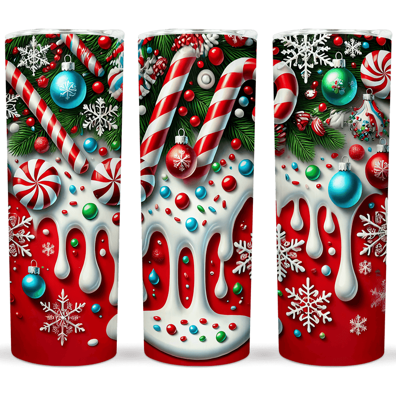 Candy Cane Christmas 20 oz Stainless Steel Tumbler | Holiday Candy & Ornament Design | Double Wall Insulated Mug