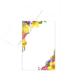 4” x 6” note card with floral design and butterfly, paired with a white envelope, on a white background.