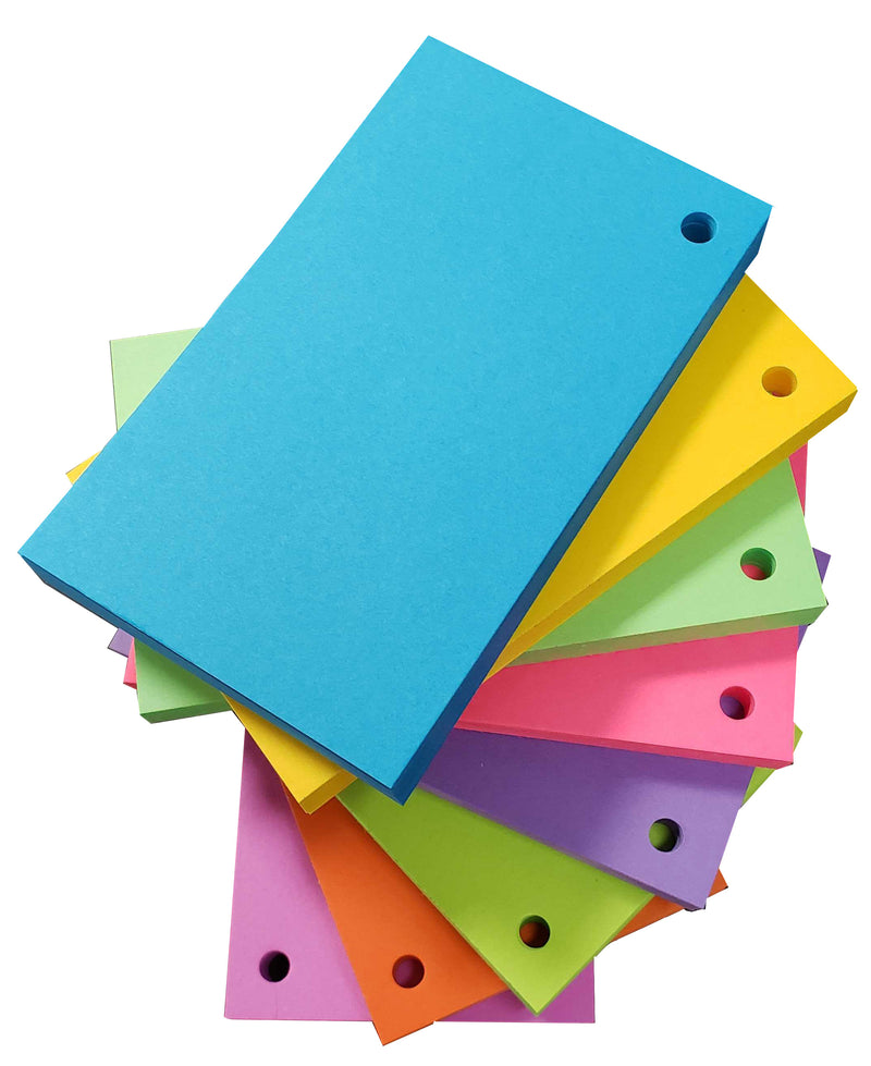 3" x 5" Blank Bright Multi-Color Hole Punched Index Cards - Standard Plus Paper Thickness