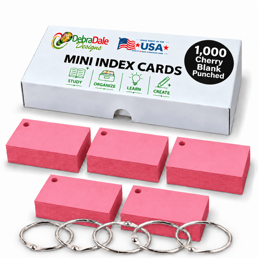 2” x 3.5” Blank Index Cards, Cherry, 1,000 Count, Hole-Punched