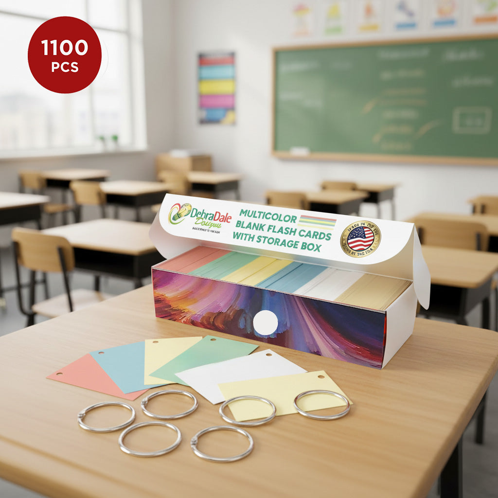 2” x 3.5” Blank Mini Index Cards – 1,100 Count – Multi-Color – Hole-Punched with Rings – 163 gsm Best Value Cardstock