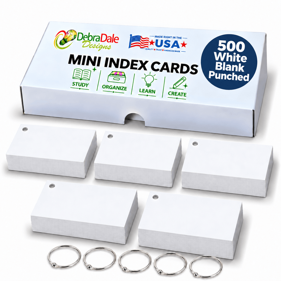 2x3.5 Mini Blank Index Cards | 500 Count | White Punched 325 gsm Premium Weight