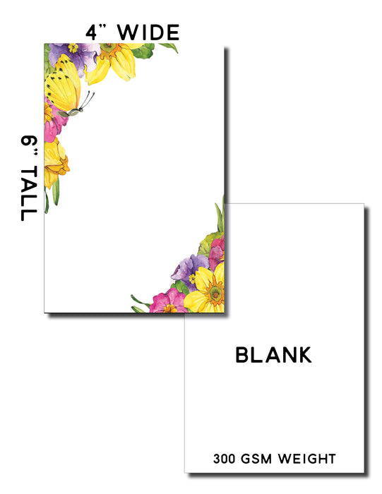 4" x 6" Blooming Notes Design White Note Cards - 50 Count - Premium Plus Paper Thickness