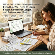 Student using Study Smarter Vault digital learning system with flash cards, Cornell Notes, active recall worksheets, retrieval practice tools, and spaced repetition study methods for exam preparation and long-term memory retention.