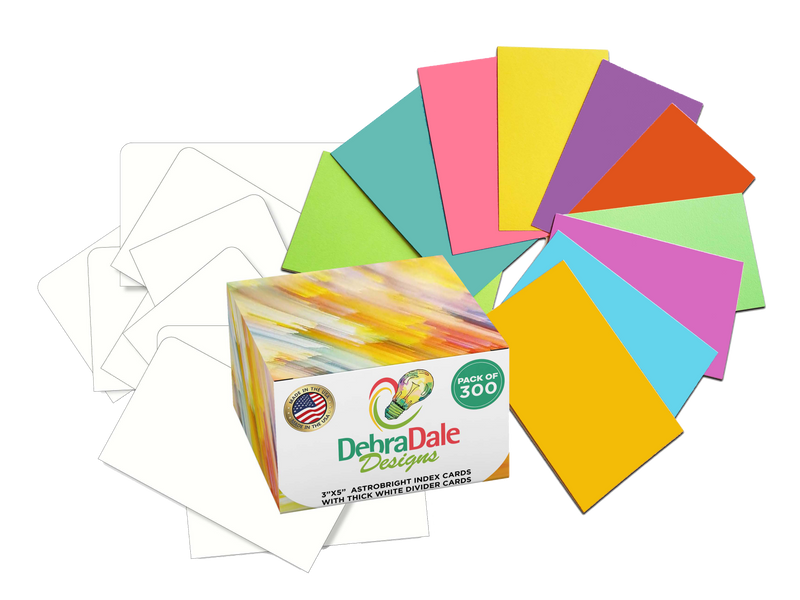 3” x 5” Blank Index Cards – 300 Count – 10 Colors – 176 gsm – Great for Classrooms
