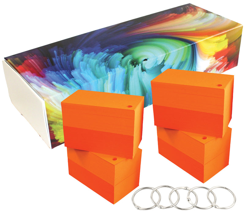 2×3.5 Mini Blank Cards, 560 Pack, Orange, Hole Punched with Rings