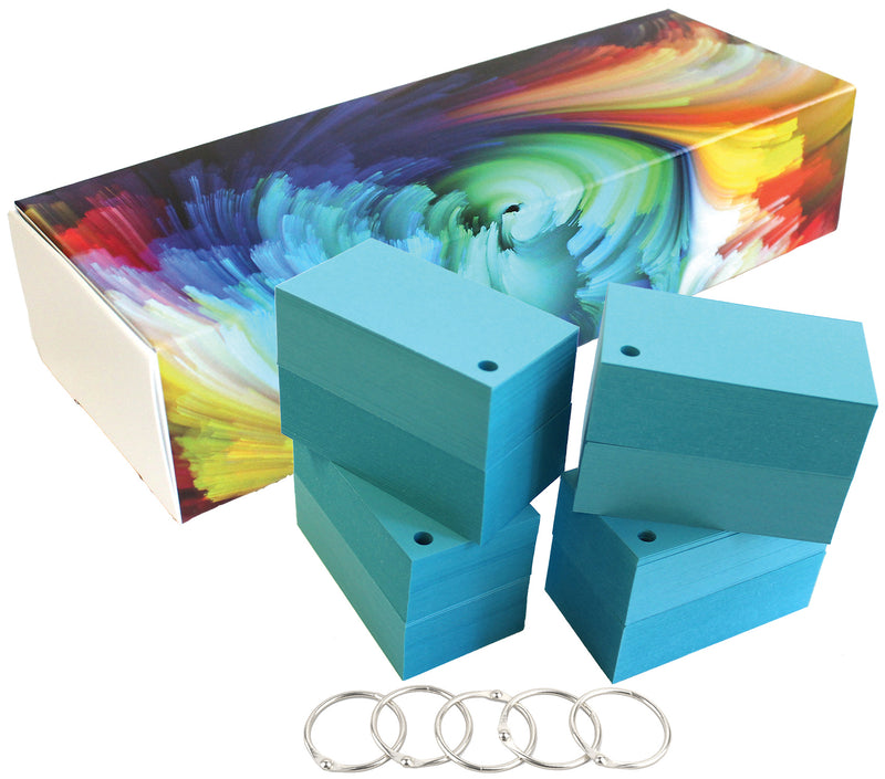 2×3.5 Mini Blank Cards, 560 Pack, Blue, Hole Punched with Rings
