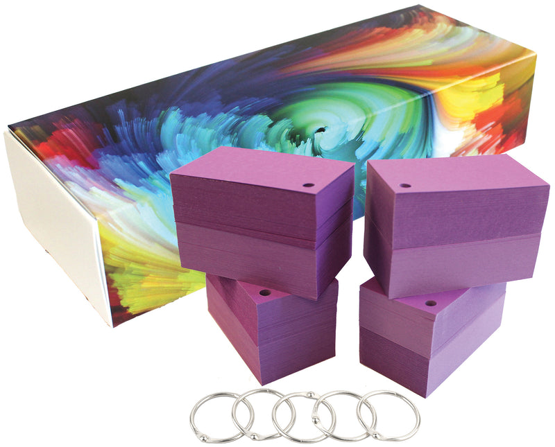 2×3.5 Mini Blank Cards, 560 Pack, Purple, Hole Punched with Rings