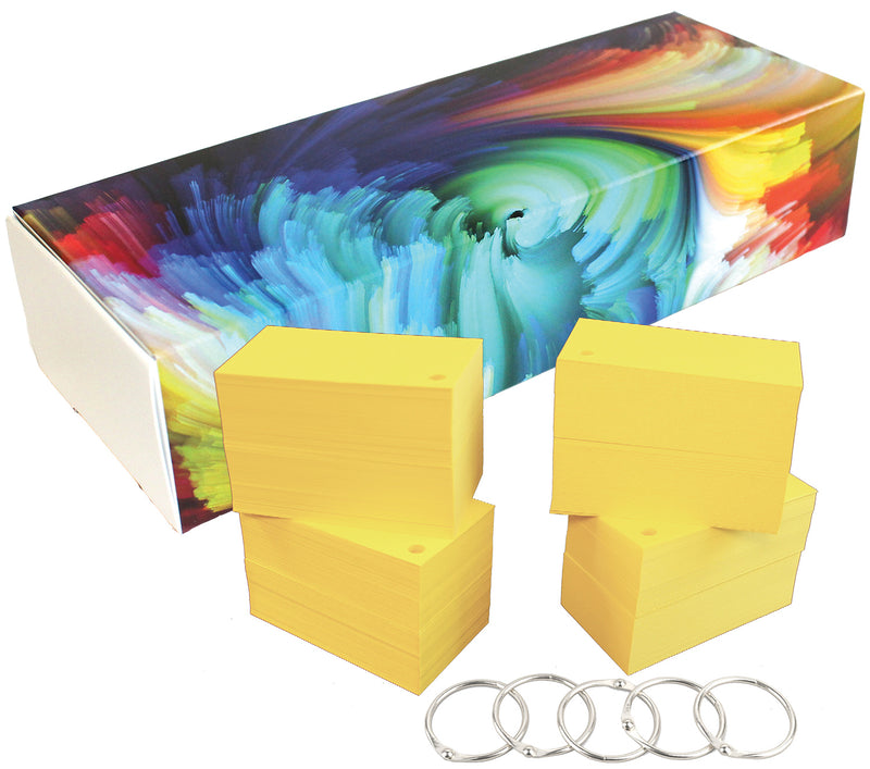 2×3.5 Mini Blank Cards, 560 Pack, Yellow, Hole Punched with Rings