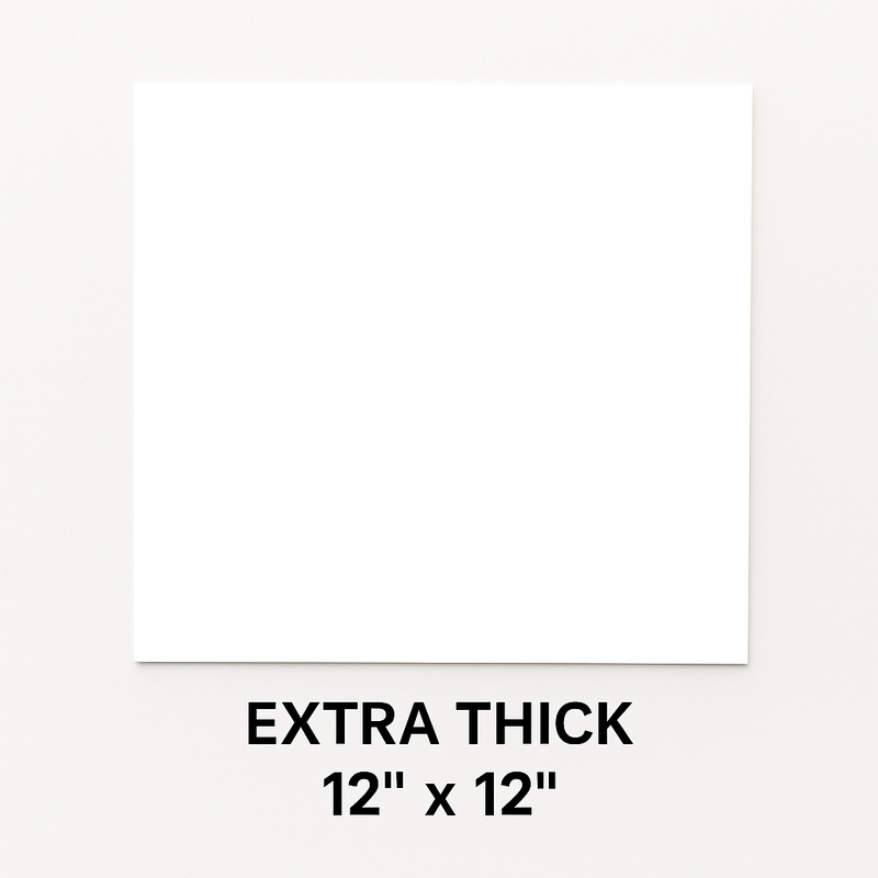 12” x 12” white cardstock sheet displayed on a plain background, labeled as extra thick.