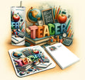 Personalized teacher gift set featuring a tumbler, mousepad, and memo pad with colorful educational designs and the name A...