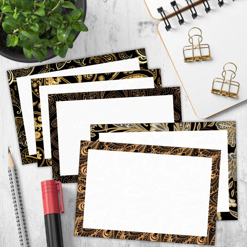 3” x 5” Blank Index Cards – 250 Count – Black and Gold Design – 253 gsm Premium Cardstock