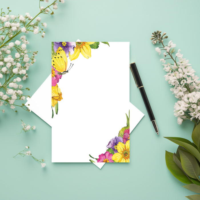 4" x 6" Blooming Notes Design White Note Card Set - 50 Count - Premium Plus Paper Thickness