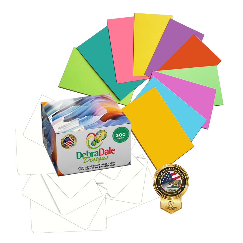 Bulk 4” x 6” Blank Index Cards – 300 Count – 10 Colors – 176 gsm – Great for Classrooms