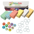 2x3.5 mini index cards in green, blue, yellow, and pink, with hole punches and assorted motivational stickers.