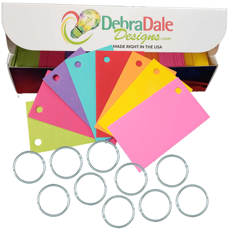 Bulk 2” x 3.5” Blank Index Cards – 560 Count – Bright Multi-Color – Hole-Punched with Rings – 271 gsm – Great for Classrooms