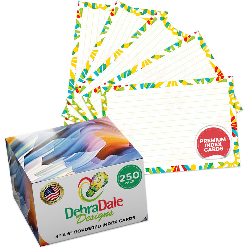 4” x 6” Ruled Index Cards – 250 Count – Daisy Border Design – 253 gsm Premium Cardstock