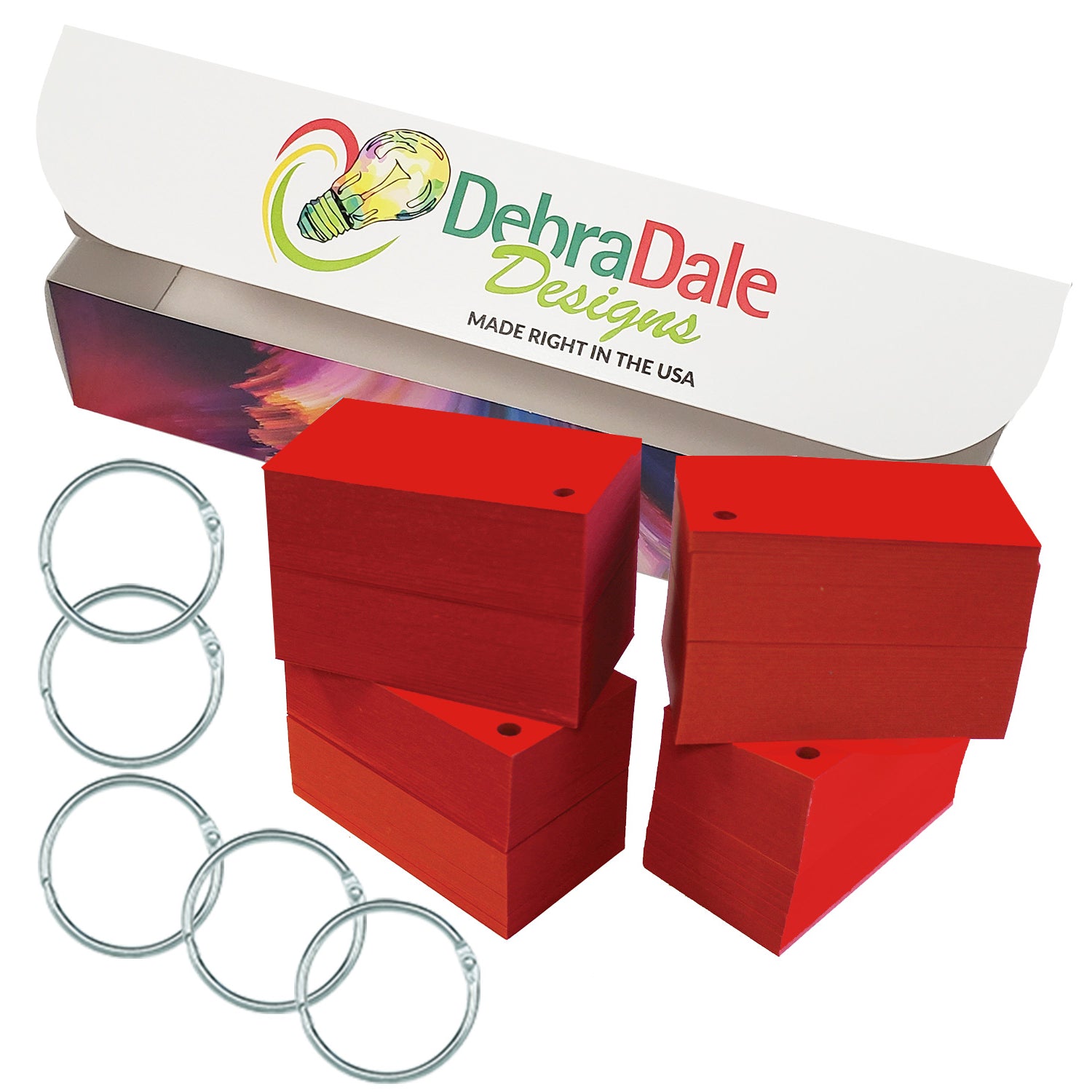 2×3.5 mini blank cards, red, hole-punched with rings, premium cardstock – Debra Dale Designs