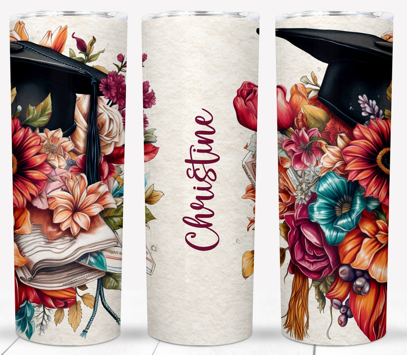 Personalized BOHO Floral Graduation Tumbler – 20 oz Stainless Steel with Custom Name