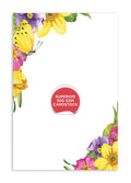 4” x 6” note cards featuring a blooming floral design with butterflies, made from 300 gsm cardstock.