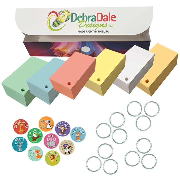 Bulk 2” x 3.5” Blank Index Cards – 1,100 Count – Multi-Color – Hole-Punched with Rings – 163 gsm – Great for Classrooms