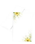 4” x 6” note cards with sunny blossoms design, accompanied by matching white envelopes, 50 count, 300 gsm.